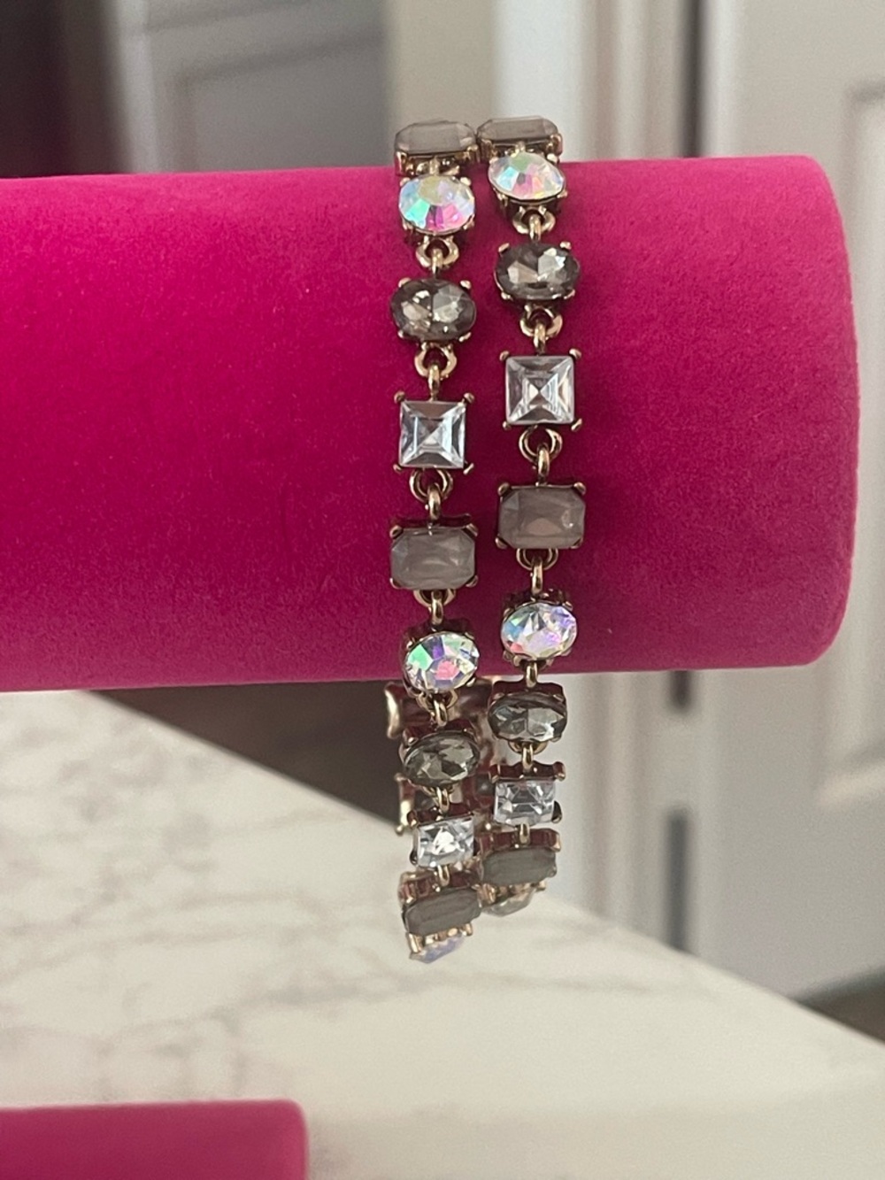 Vintage Crystal Multi-Shape Tennis Bracelet Gold Tone Double Strand